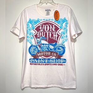 New VON DUTCH Motor Co Paint Shop Embroidered T-Shirt Men's Size M NWT